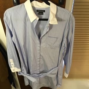 Blue stiped button up dress